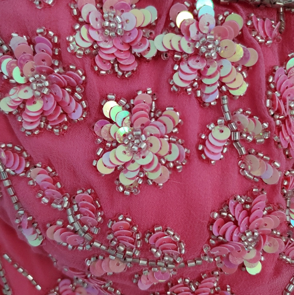 Sean Collection Pink Floral Iridescent Sequin Gown - Picture 4 of 9